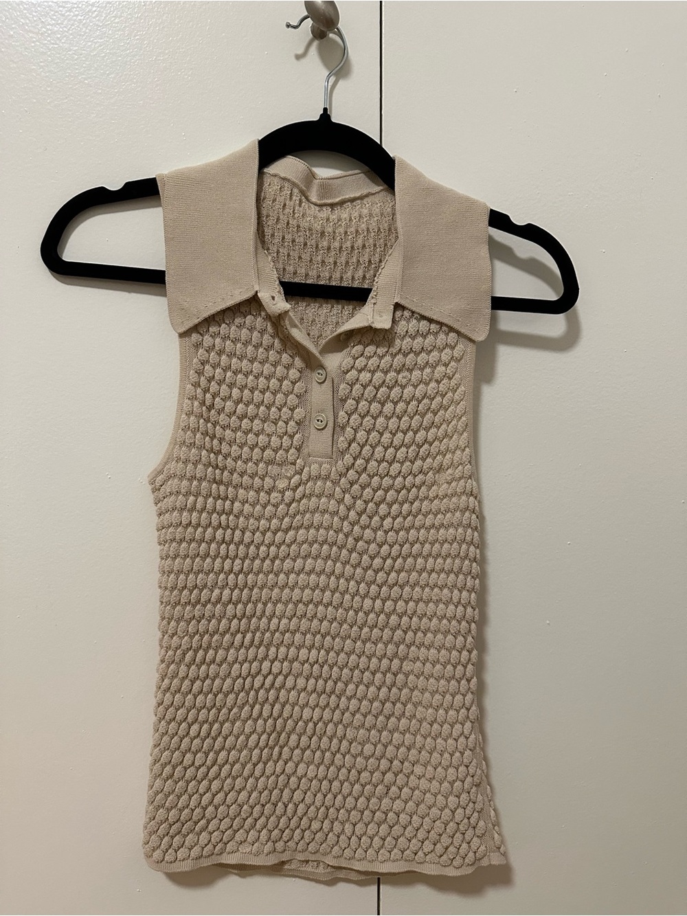 rag & bone Cream Knit Sleeveless Polo Tank